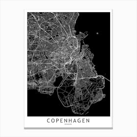 Copenhagen Black And White Map Canvas Print