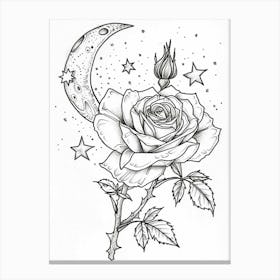 Rose With A Moon Line Drawing 3 Canvas Print