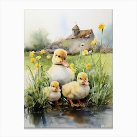 Ducklings By The Barn Canvas Print