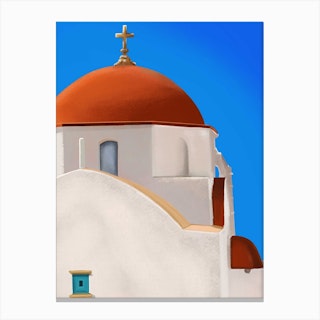 The Red Dome Chruch In Mykonos Santorini Canvas Print