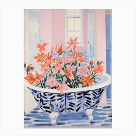 A Bathtube Full Lily In A Bathroom 2 Canvas Print