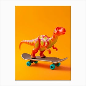Toy Dinosaur On A Skateboard Portrait 1 Canvas Print