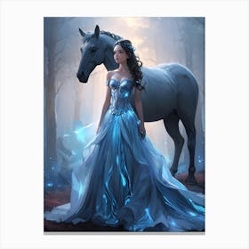 Girl And Black Horse 1 Canvas Print