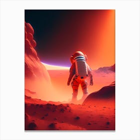 Astronaut Landing On Mars Neon Nights 3 Canvas Print