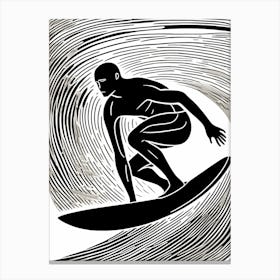 Linocut Black And White Surfer On A Wave art, surfing art, 268 Canvas Print