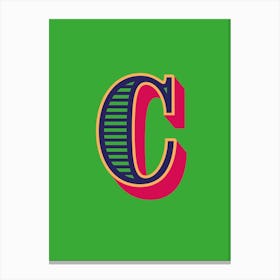 Decorative Letter C Vintage Typography Green Canvas Print