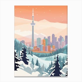 Vintage Winter Travel Illustration Vancouver Canada 2 Canvas Print