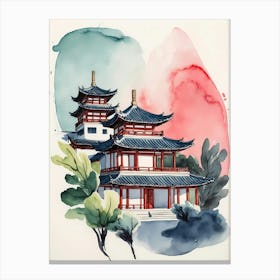 Watercolor Chinese Pagoda Canvas Print