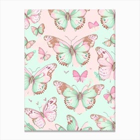 Butterflies Repeat Pattern Vintage Pastel 1 Canvas Print