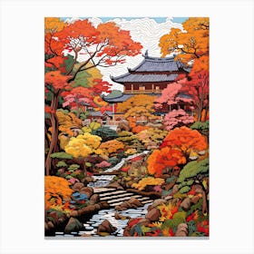 Yuyuan Garden, China In Autumn Fall Illustration 3 Canvas Print