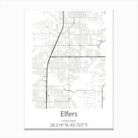 Elfers,United States Minimalist Map Canvas Print