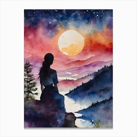 "Dreamer" - Younger Self Witchy Maiden Dreaming Wishing on Stars Hoping For the Future - Pagan Fairytale Original Watercolor by Lyra the Lavender Witch - Perfect Cottagecore Witchcore Yoga Esoteric Gallery Feature Wall Hd Canvas Print