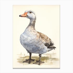 Storybook Animal Watercolour Goose 2 Canvas Print