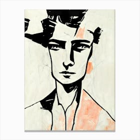 Male Sketch Portrait Black And Orange Canvas Print