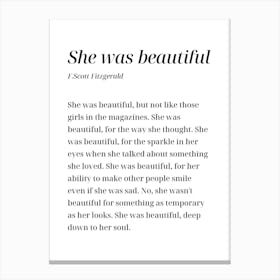 She Was Beauttiul White Canvas Print