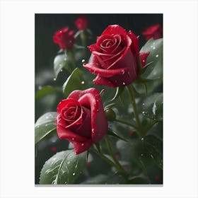 Red Roses At Rainy With Water Droplets Vertical Composition 28 Canvas Print