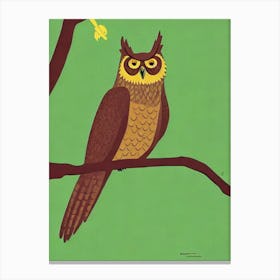Great Horned Owl 2 Midcentury Illustration Bird Canvas Print