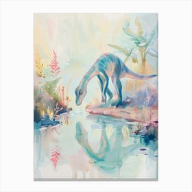 Dinosaur Drinking From A Watering Hole Watercolour Illustration 3 Canvas Print