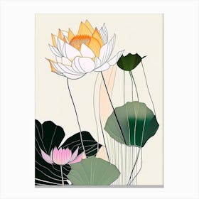 Lotus Flowers In Garden Abstract Line Drawing 1 Canvas Print