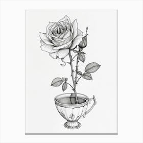 English Rose In A Cup Line Drawing 1 Canvas Print