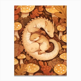 Two Dragons And Mushrooms Canvas Print