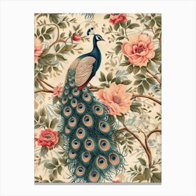 Cream Floral Peacock Wallpaper Inspired 2 Canvas Print