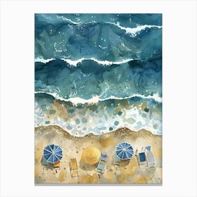 Watercolor Of Beach Umbrellas Canvas Print