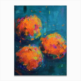 Three Oranges On Teal Canvas Print