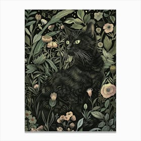 Black Cat In Flowers 2 Canvas Print