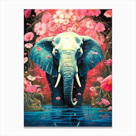 Elephant In Water Canvas Print