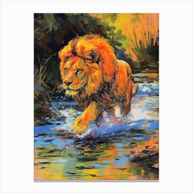 Asiatic Lion Crossing A River Fauvist Painting 2 Canvas Print