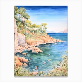 Swimming In Zakynthos Greece 3 Watercolour Canvas Print