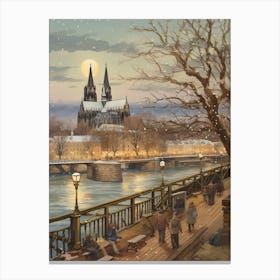 Vintage Winter Illustration Cologne Germany 2 Canvas Print