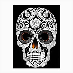 Skull With Intricate Linework Orange Doodle Canvas Print