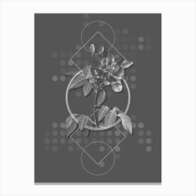 Vintage French Rosebush with Variegated Flowers Botanical with Line Motif and Dot Pattern in Ghost Gray Canvas Print
