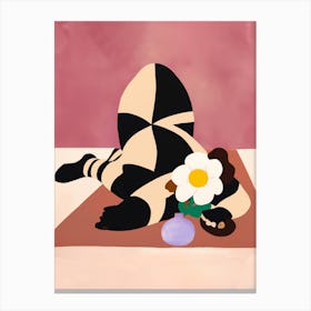 Woman Chilling On The Floor With Daisies Canvas Print