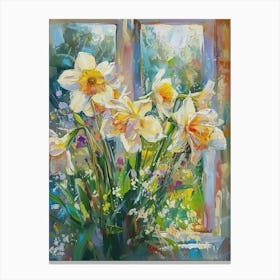 Daffodil Flowers On A Cottage Window 2 Canvas Print