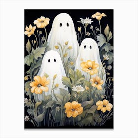 Cute Bedsheet Ghost, Botanical Halloween Watercolour 26 Canvas Print
