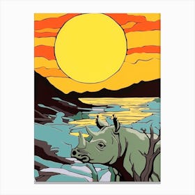 Rhino In The Wild Geometric Block Colour Illustration 3 Canvas Print