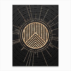 Geometric Glyph Symbol in Gold with Radial Array Lines on Dark Gray n.0047 Canvas Print