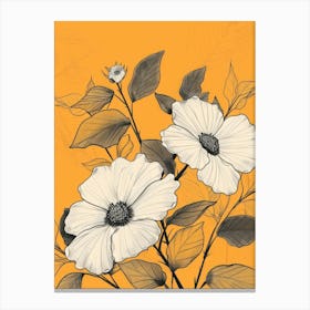 White Flowers On Orange Background 1 Canvas Print