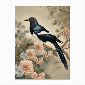 Magpie illustration Vintage Style Canvas Print