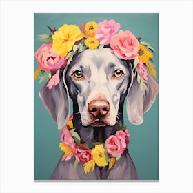 Weimaraner Portrait With A Flower Crown, Matisse Painting Style 4 Canvas Print