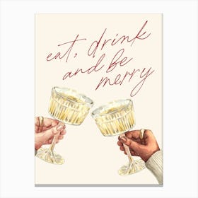 Christmas Eat Drink Be Merry Beige Canvas Print