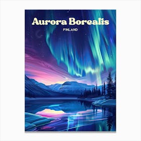 Aurora Borealis Finland Dancing Lights Travel Illustration Canvas Print