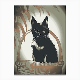 Cat Sat In A Basket 5 Canvas Print