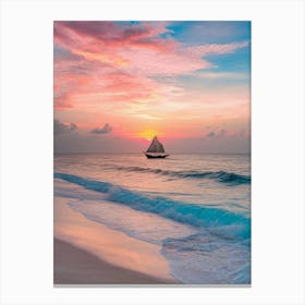 Sailboat On The Beach At Sunset Canvas Print