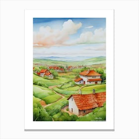 Green plains, distant hills, country houses,renewal and hope,life,spring acrylic colors.52 Canvas Print