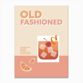 Old Fashioned Cocktail Retro Pink Colourful Kitchen Bar Wall Canvas Print