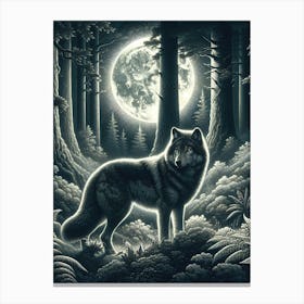 Lonely Wolf At Night 2 AI Canvas Print